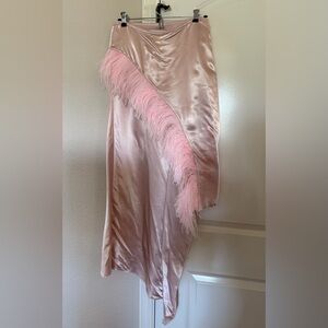 Marques Almeida Pink Skirt with Feather Trim